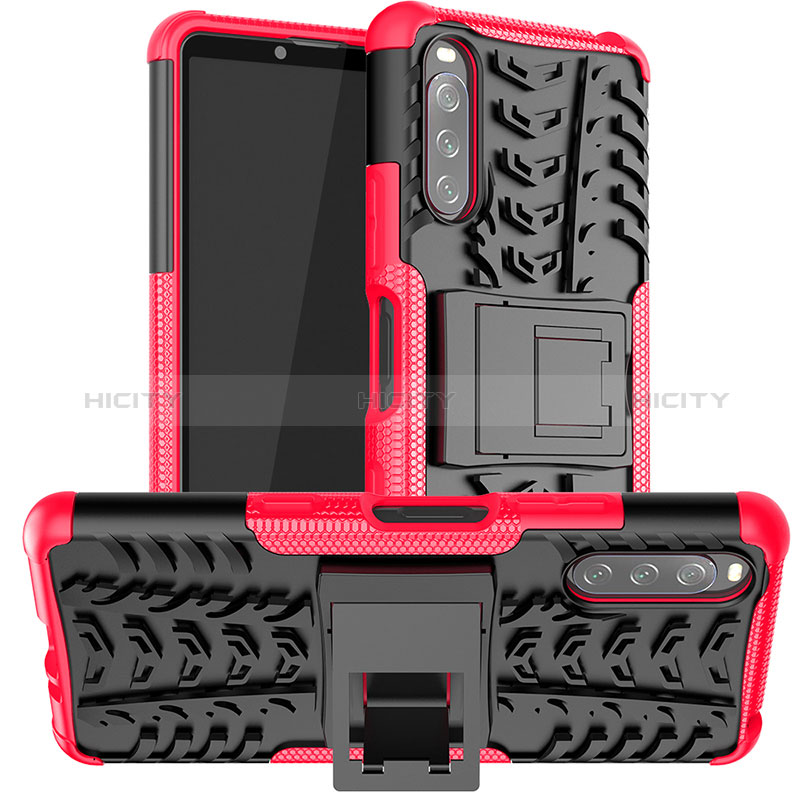 Funda Bumper Silicona y Plastico Mate Carcasa con Soporte JX1 para Sony Xperia 10 III SO-52B Rosa Roja