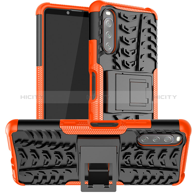 Funda Bumper Silicona y Plastico Mate Carcasa con Soporte JX1 para Sony Xperia 10 III SOG04 Naranja