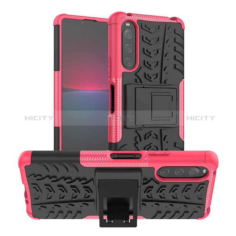 Funda Bumper Silicona y Plastico Mate Carcasa con Soporte JX1 para Sony Xperia 10 IV SOG07 Rosa Roja