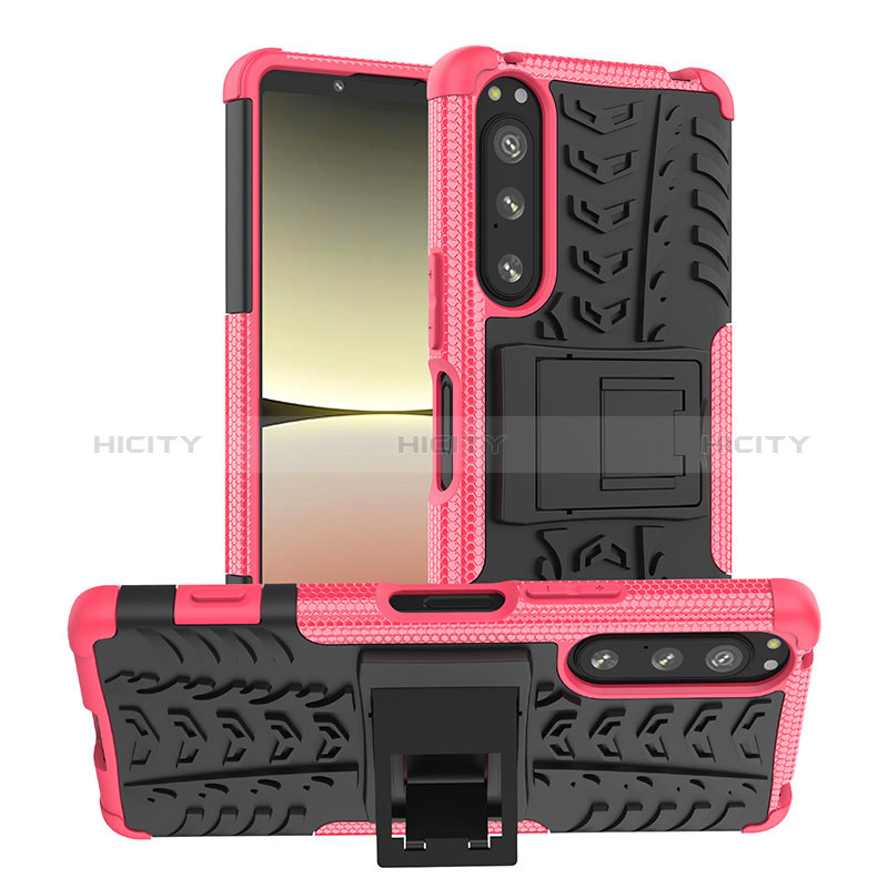 Funda Bumper Silicona y Plastico Mate Carcasa con Soporte JX1 para Sony Xperia 5 IV Rosa Roja