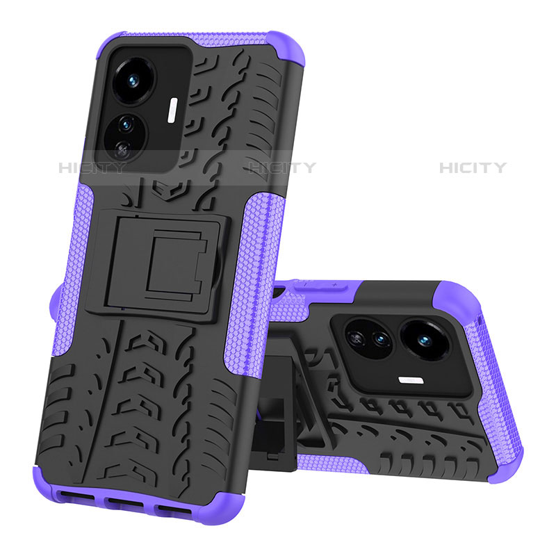 Funda Bumper Silicona y Plastico Mate Carcasa con Soporte JX1 para Vivo iQOO Z6 Lite 5G Morado