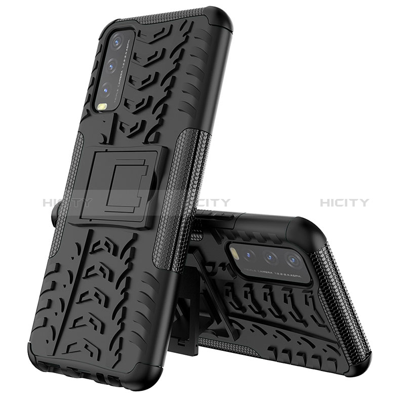 Funda Bumper Silicona y Plastico Mate Carcasa con Soporte JX1 para Vivo Y12s (2021)