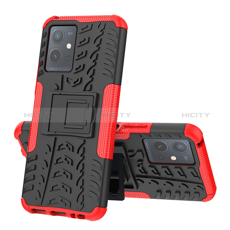 Funda Bumper Silicona y Plastico Mate Carcasa con Soporte JX1 para Vivo Y30 5G Rojo