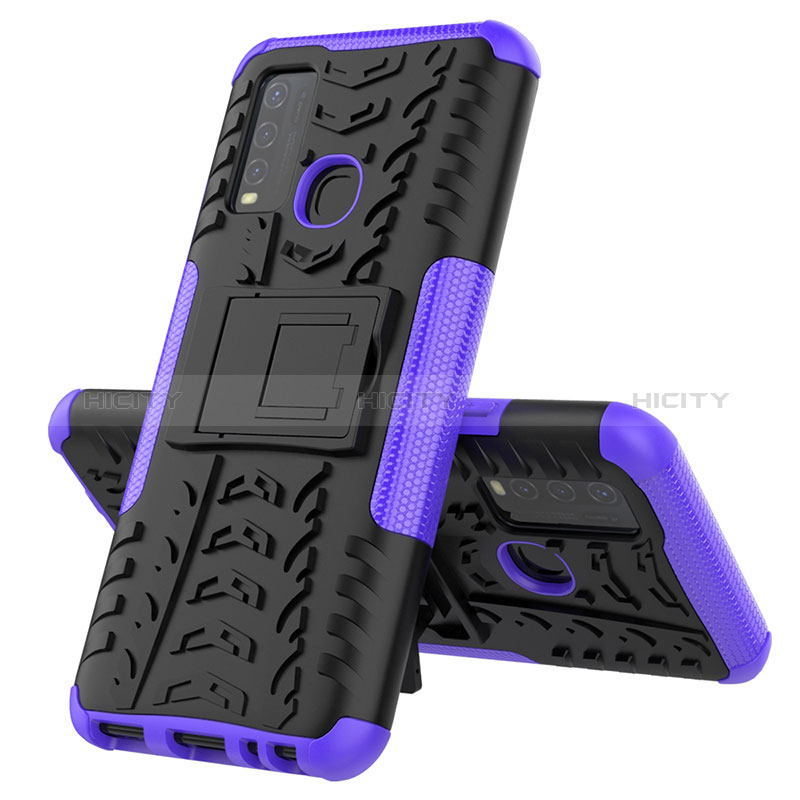 Funda Bumper Silicona y Plastico Mate Carcasa con Soporte JX1 para Vivo Y50 Morado