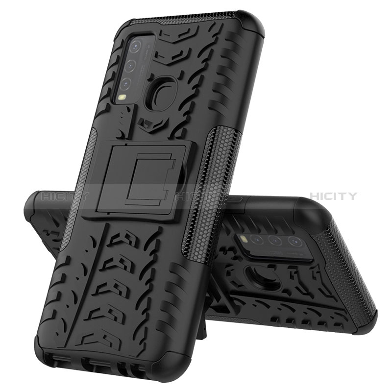 Funda Bumper Silicona y Plastico Mate Carcasa con Soporte JX1 para Vivo Y50 Negro