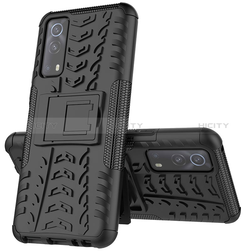 Funda Bumper Silicona y Plastico Mate Carcasa con Soporte JX1 para Vivo Y72 5G