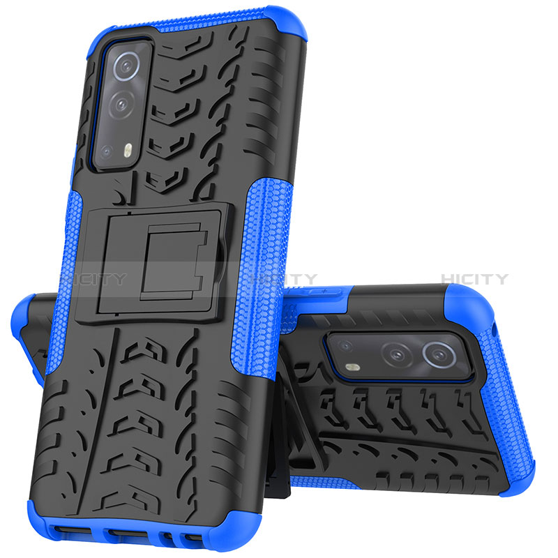 Funda Bumper Silicona y Plastico Mate Carcasa con Soporte JX1 para Vivo Y72 5G Azul