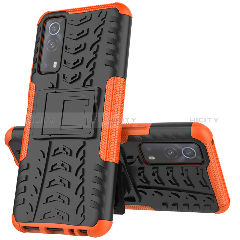 Funda Bumper Silicona y Plastico Mate Carcasa con Soporte JX1 para Vivo Y72 5G Naranja