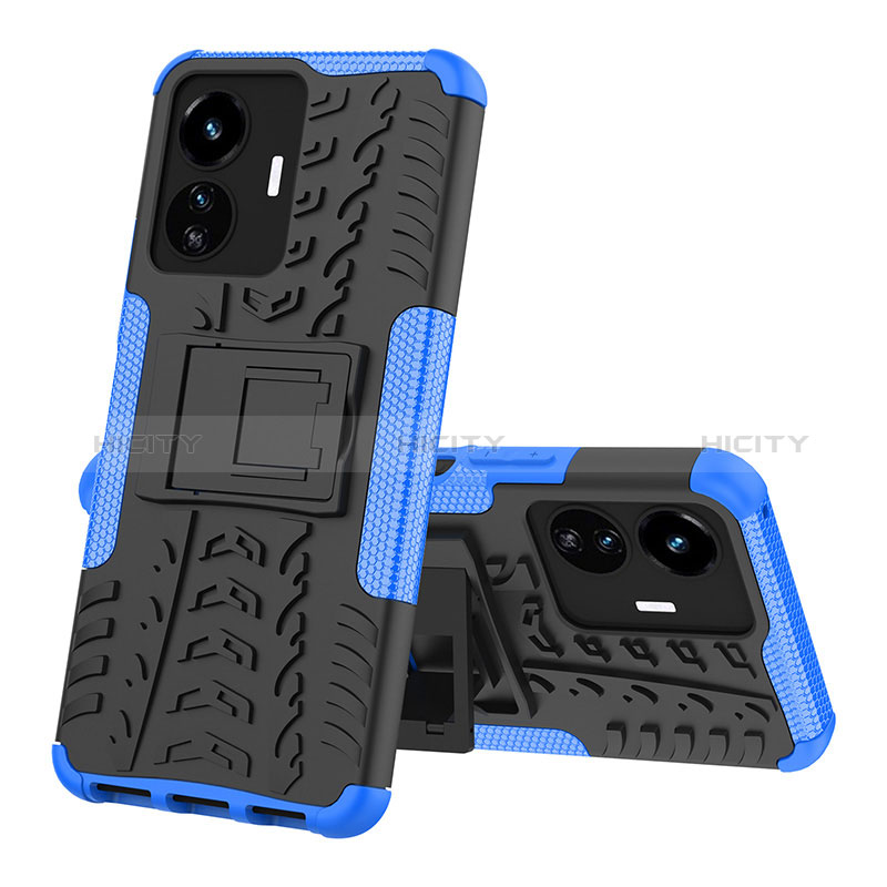 Funda Bumper Silicona y Plastico Mate Carcasa con Soporte JX1 para Vivo Y77e 5G Azul