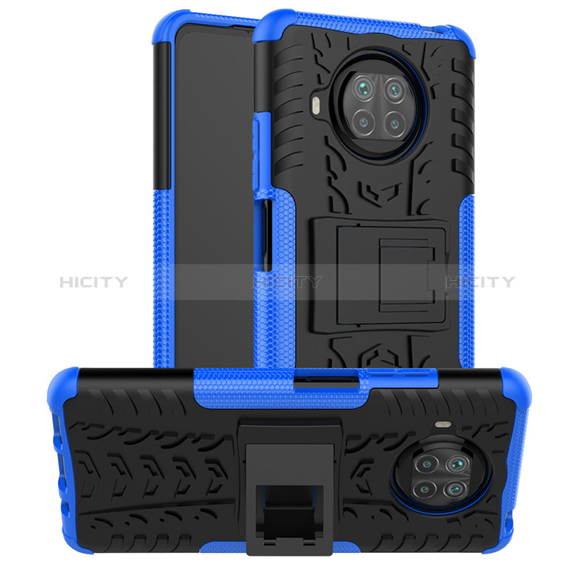 Funda Bumper Silicona y Plastico Mate Carcasa con Soporte JX1 para Xiaomi Mi 10i 5G Azul