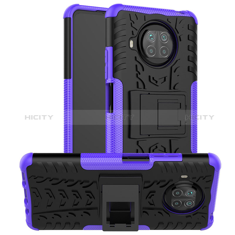 Funda Bumper Silicona y Plastico Mate Carcasa con Soporte JX1 para Xiaomi Mi 10i 5G Morado