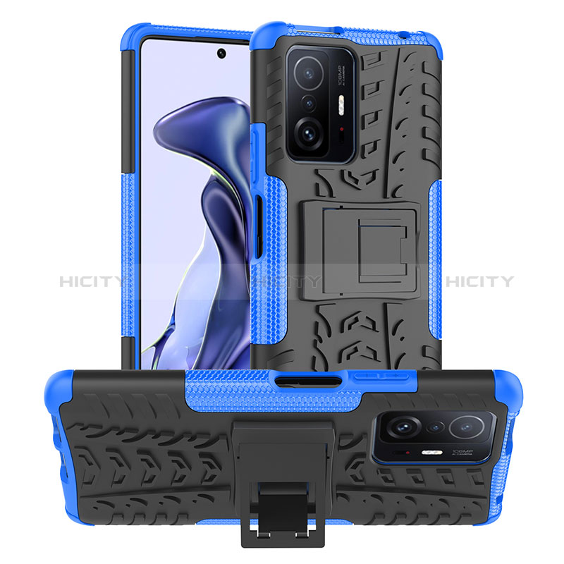 Funda Bumper Silicona y Plastico Mate Carcasa con Soporte JX1 para Xiaomi Mi 11T Pro 5G Azul