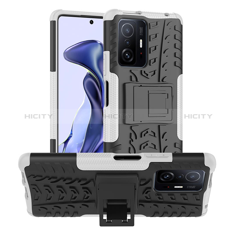 Funda Bumper Silicona y Plastico Mate Carcasa con Soporte JX1 para Xiaomi Mi 11T Pro 5G Plata