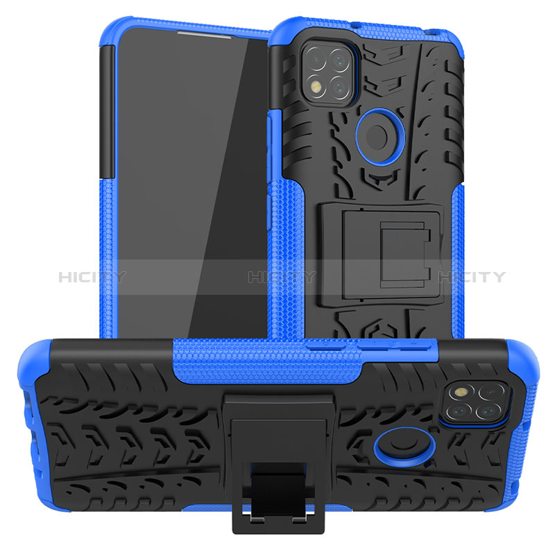 Funda Bumper Silicona y Plastico Mate Carcasa con Soporte JX1 para Xiaomi POCO C3 Azul