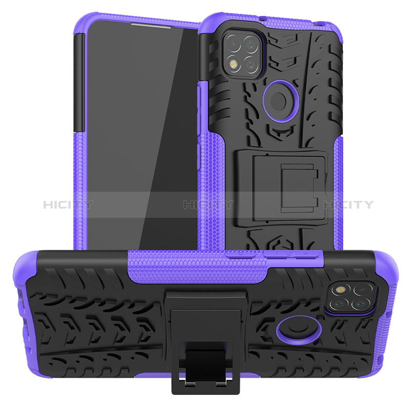 Funda Bumper Silicona y Plastico Mate Carcasa con Soporte JX1 para Xiaomi POCO C3 Morado