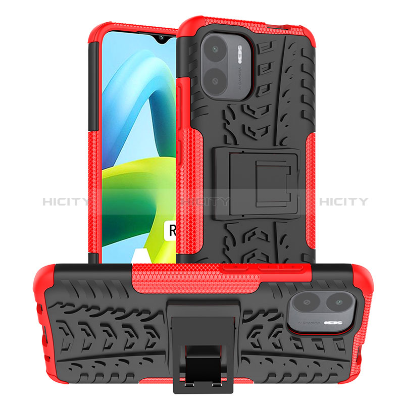 Funda Bumper Silicona y Plastico Mate Carcasa con Soporte JX1 para Xiaomi Poco C51 Rojo