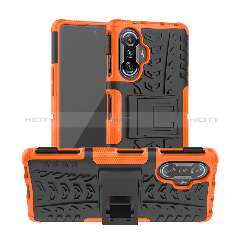 Funda Bumper Silicona y Plastico Mate Carcasa con Soporte JX1 para Xiaomi Poco F3 GT 5G Naranja