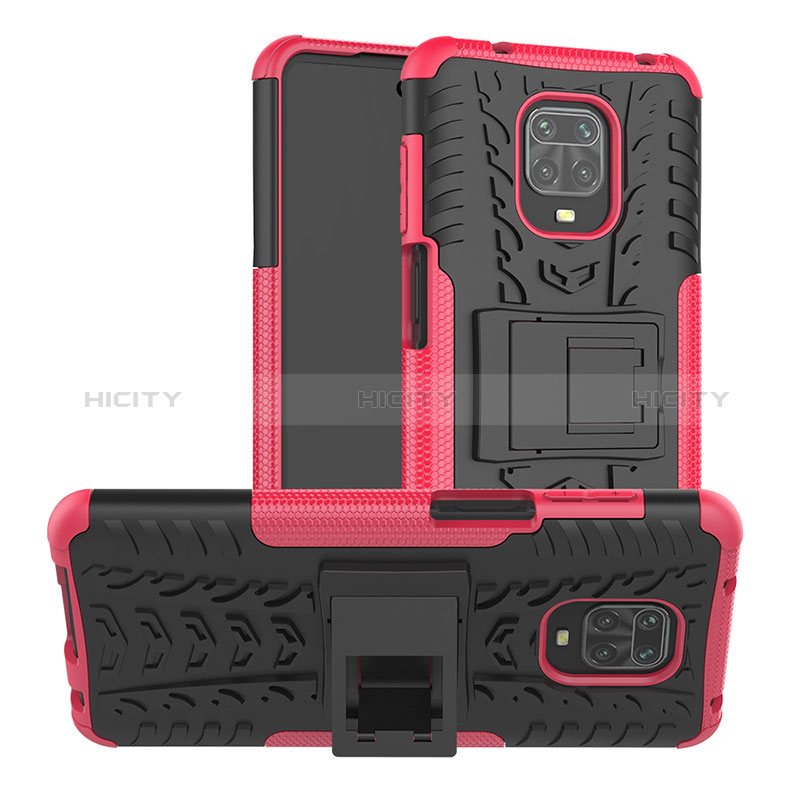 Funda Bumper Silicona y Plastico Mate Carcasa con Soporte JX1 para Xiaomi Poco M2 Pro Rosa Roja