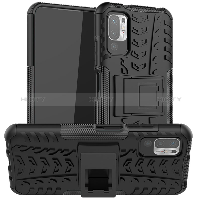 Funda Bumper Silicona y Plastico Mate Carcasa con Soporte JX1 para Xiaomi POCO M3 Pro 5G Negro