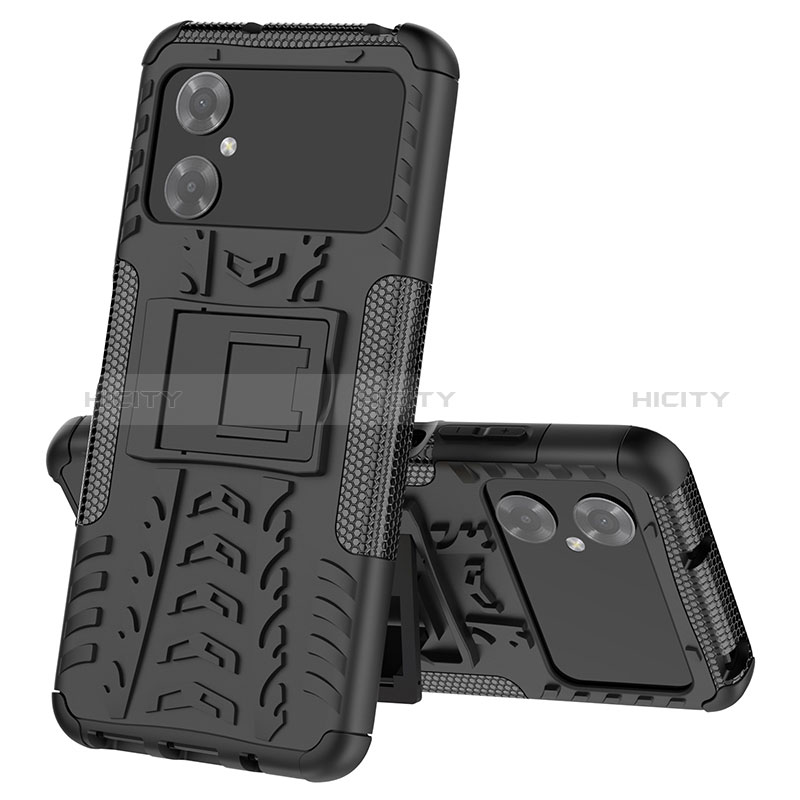 Funda Bumper Silicona y Plastico Mate Carcasa con Soporte JX1 para Xiaomi Poco M4 5G Negro