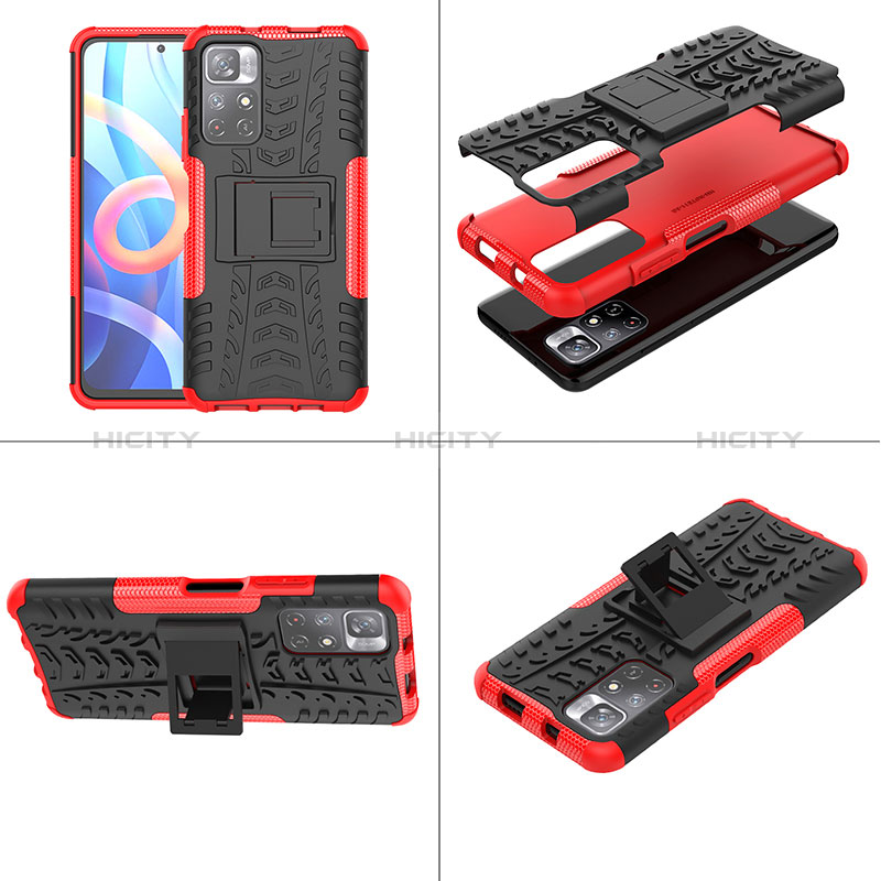 Funda Bumper Silicona y Plastico Mate Carcasa con Soporte JX1 para Xiaomi Poco M4 Pro 5G