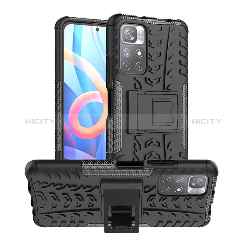 Funda Bumper Silicona y Plastico Mate Carcasa con Soporte JX1 para Xiaomi Poco M4 Pro 5G