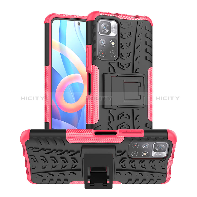 Funda Bumper Silicona y Plastico Mate Carcasa con Soporte JX1 para Xiaomi Poco M4 Pro 5G