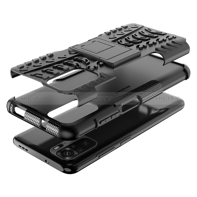 Funda Bumper Silicona y Plastico Mate Carcasa con Soporte JX1 para Xiaomi Poco M5S