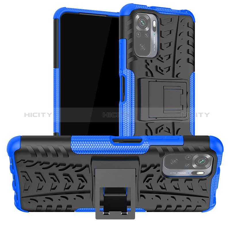 Funda Bumper Silicona y Plastico Mate Carcasa con Soporte JX1 para Xiaomi Poco M5S Azul