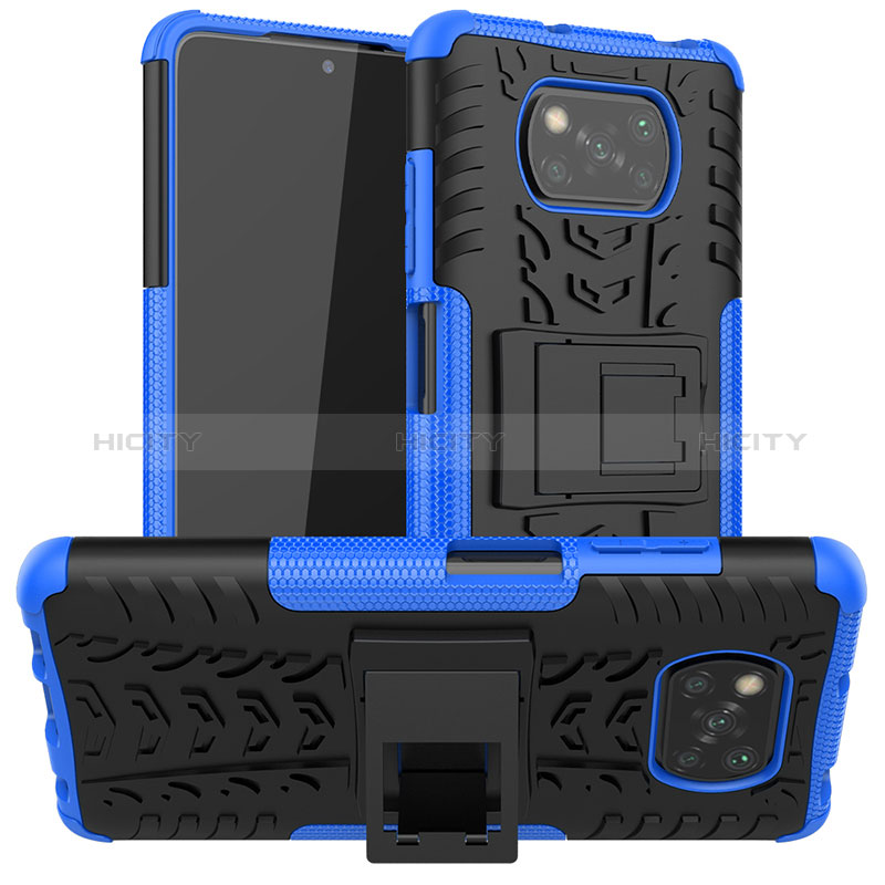 Funda Bumper Silicona y Plastico Mate Carcasa con Soporte JX1 para Xiaomi Poco X3 Azul