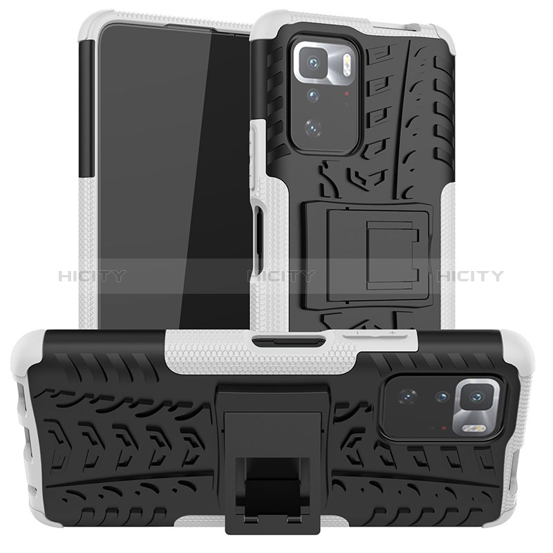 Funda Bumper Silicona y Plastico Mate Carcasa con Soporte JX1 para Xiaomi Poco X3 GT 5G Plata