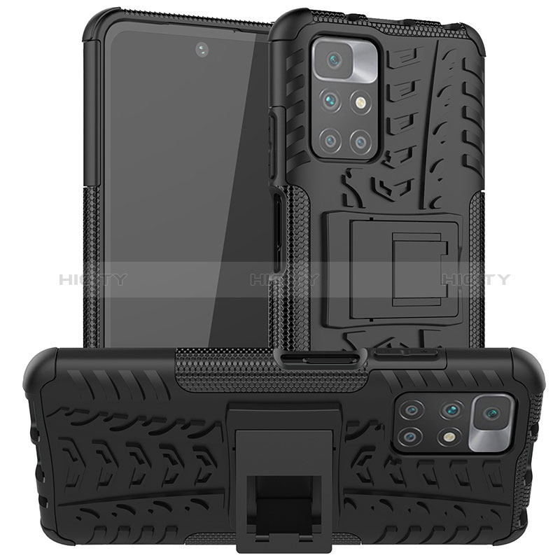 Funda Bumper Silicona y Plastico Mate Carcasa con Soporte JX1 para Xiaomi Redmi 10 (2022) Negro