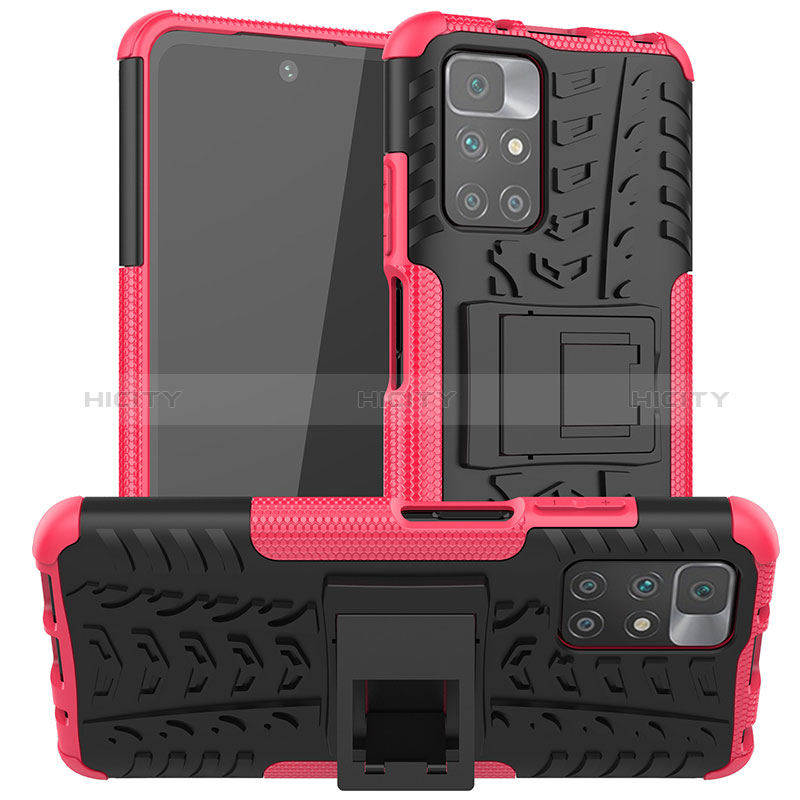 Funda Bumper Silicona y Plastico Mate Carcasa con Soporte JX1 para Xiaomi Redmi 10 (2022) Rosa Roja