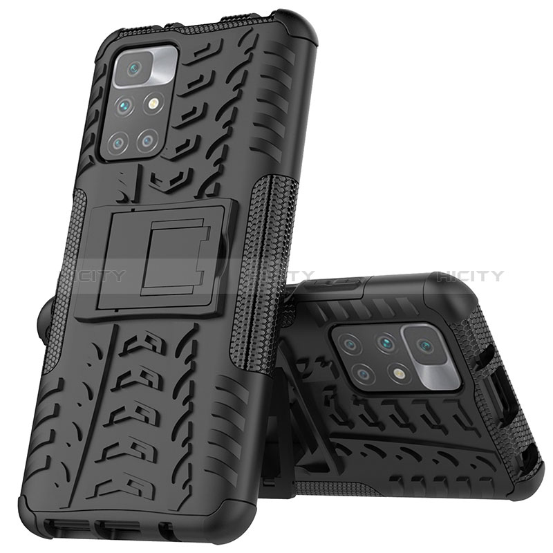 Funda Bumper Silicona y Plastico Mate Carcasa con Soporte JX1 para Xiaomi Redmi 10 4G