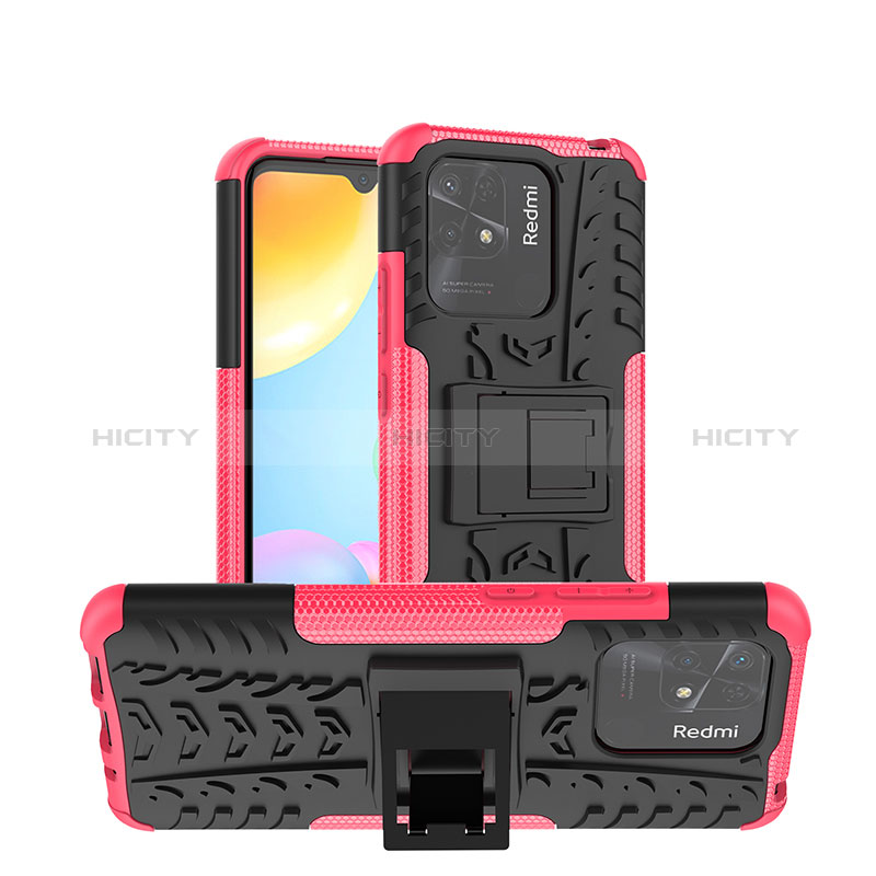 Funda Bumper Silicona y Plastico Mate Carcasa con Soporte JX1 para Xiaomi Redmi 10 India