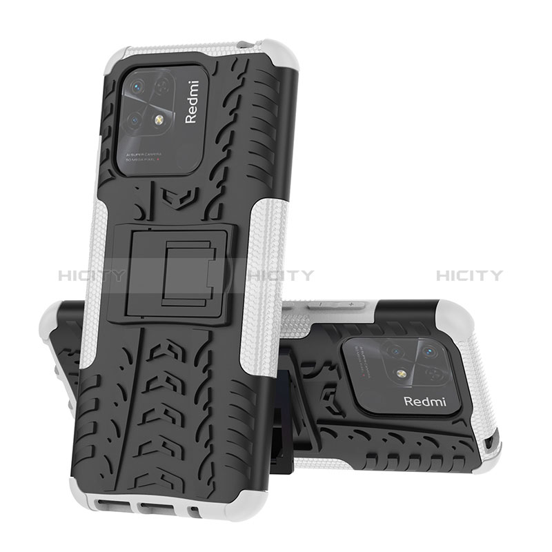 Funda Bumper Silicona y Plastico Mate Carcasa con Soporte JX1 para Xiaomi Redmi 10 India Plata