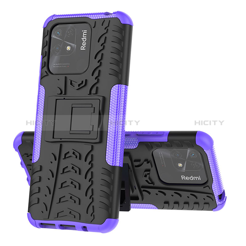 Funda Bumper Silicona y Plastico Mate Carcasa con Soporte JX1 para Xiaomi Redmi 10 Power Morado