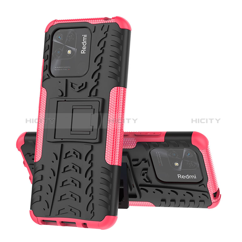 Funda Bumper Silicona y Plastico Mate Carcasa con Soporte JX1 para Xiaomi Redmi 10 Power Rosa Roja