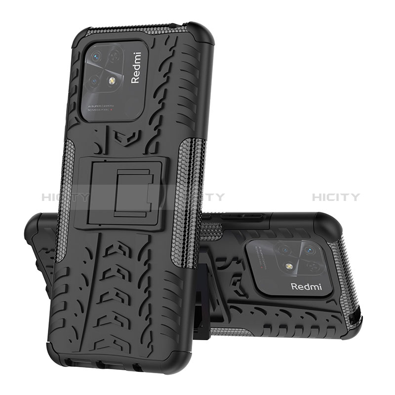 Funda Bumper Silicona y Plastico Mate Carcasa con Soporte JX1 para Xiaomi Redmi 10C 4G Negro