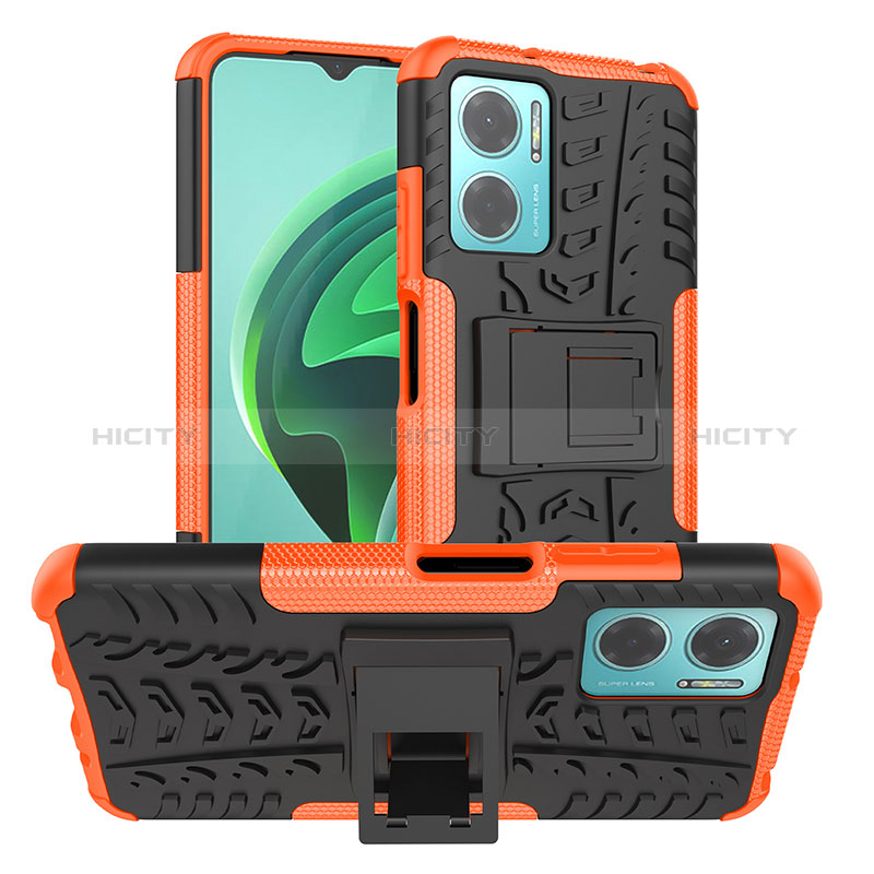 Funda Bumper Silicona y Plastico Mate Carcasa con Soporte JX1 para Xiaomi Redmi 11 Prime 5G Naranja