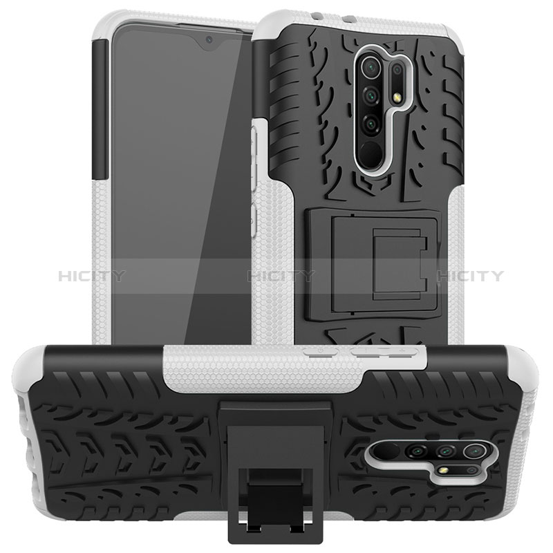 Funda Bumper Silicona y Plastico Mate Carcasa con Soporte JX1 para Xiaomi Redmi 9 Plata