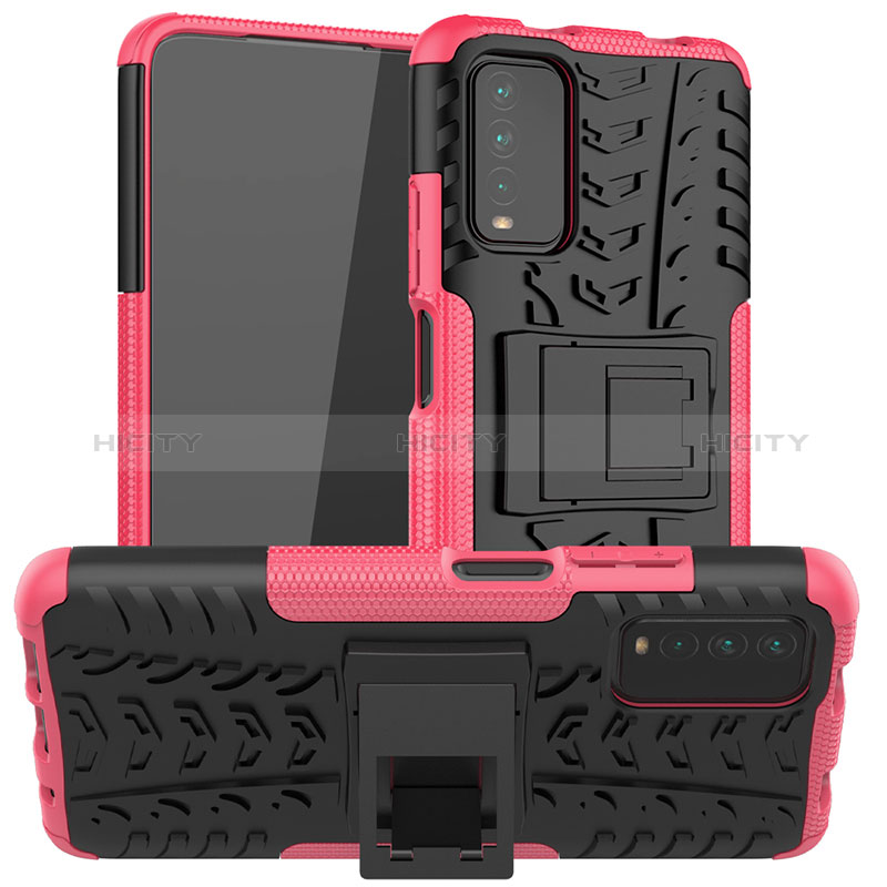 Funda Bumper Silicona y Plastico Mate Carcasa con Soporte JX1 para Xiaomi Redmi 9 Power Rosa Roja