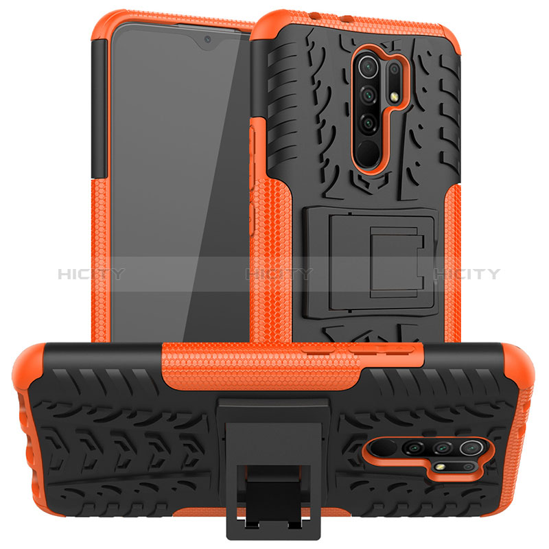Funda Bumper Silicona y Plastico Mate Carcasa con Soporte JX1 para Xiaomi Redmi 9 Prime India Naranja