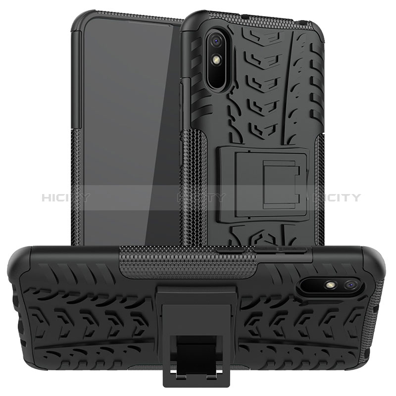 Funda Bumper Silicona y Plastico Mate Carcasa con Soporte JX1 para Xiaomi Redmi 9A Negro