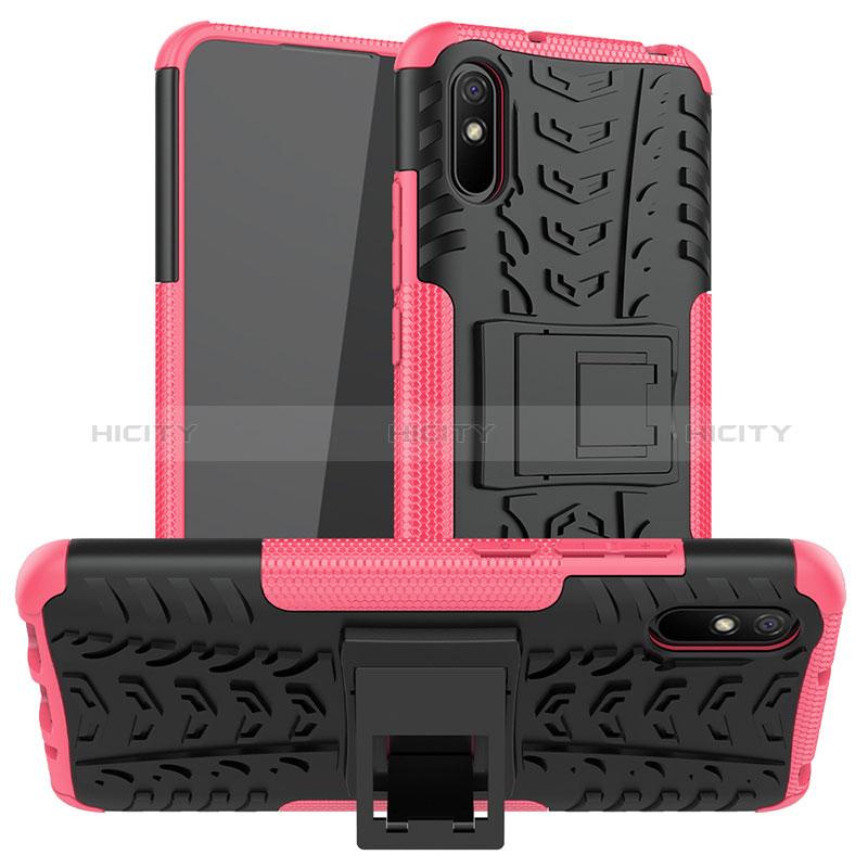 Funda Bumper Silicona y Plastico Mate Carcasa con Soporte JX1 para Xiaomi Redmi 9A Rosa Roja