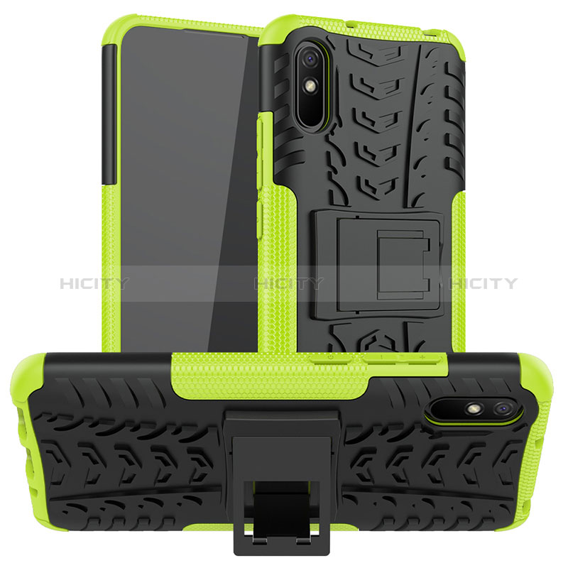 Funda Bumper Silicona y Plastico Mate Carcasa con Soporte JX1 para Xiaomi Redmi 9AT Verde