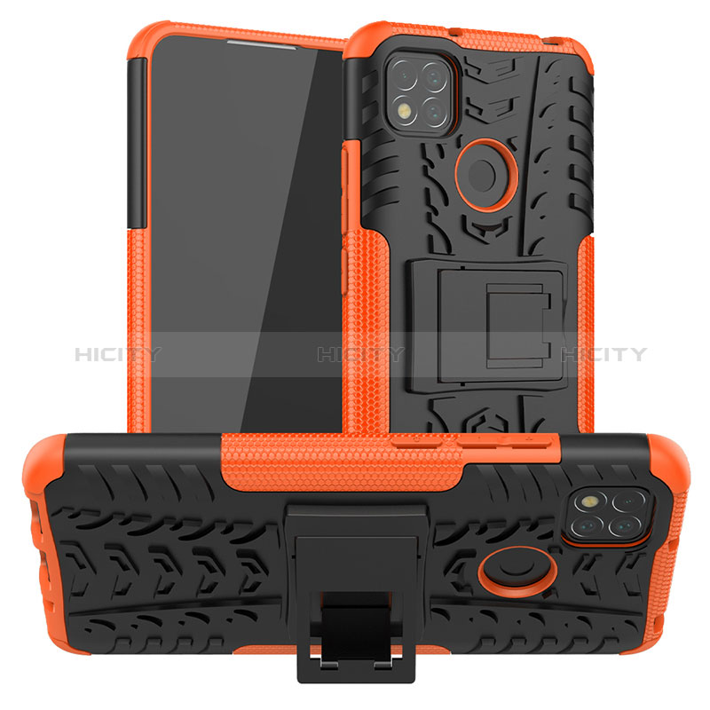 Funda Bumper Silicona y Plastico Mate Carcasa con Soporte JX1 para Xiaomi Redmi 9C NFC Naranja