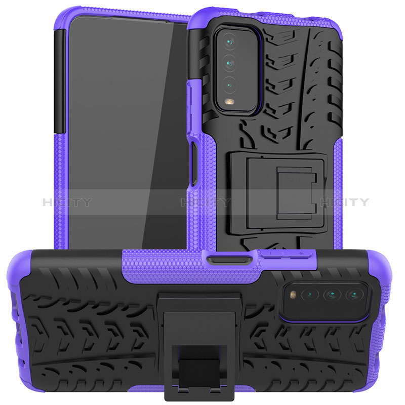 Funda Bumper Silicona y Plastico Mate Carcasa con Soporte JX1 para Xiaomi Redmi 9T 4G Morado