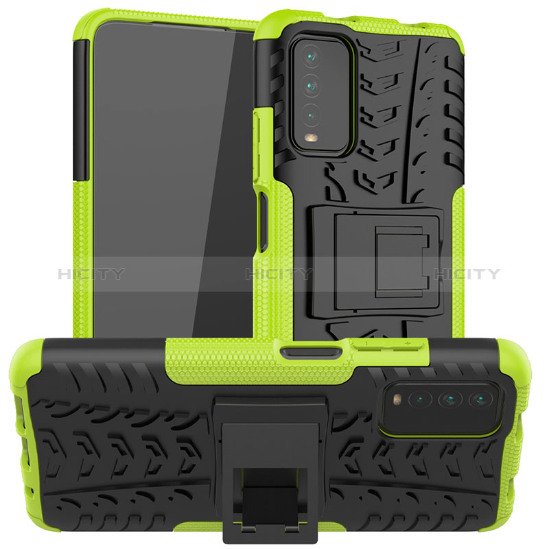 Funda Bumper Silicona y Plastico Mate Carcasa con Soporte JX1 para Xiaomi Redmi 9T 4G Verde