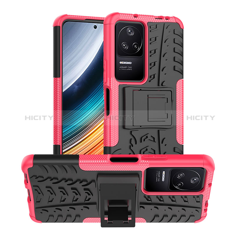 Funda Bumper Silicona y Plastico Mate Carcasa con Soporte JX1 para Xiaomi Redmi K40S 5G Rosa Roja